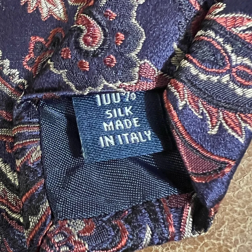 Paul Fredrick Paisley Silk Tie - Navy and Burgundy